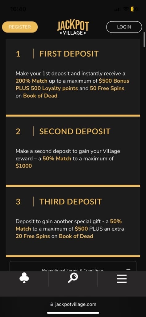 Jackpot Village deposit