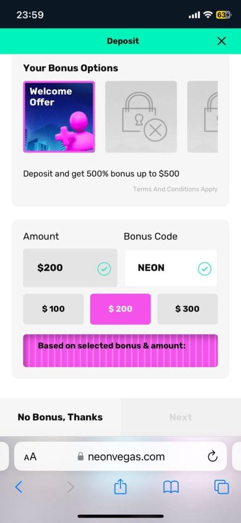 Neon Vegas deposit