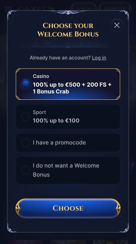 Cazeus casino Bonus