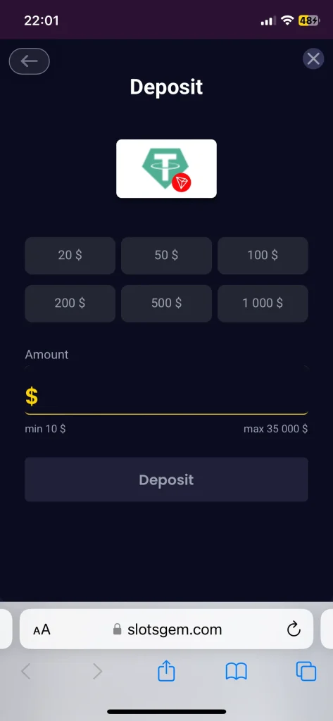 SlotsGem Casino Deposit