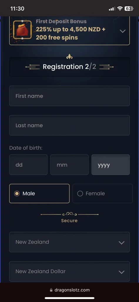 DragonSlots casino registration