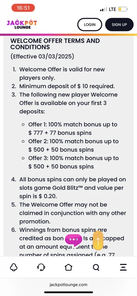 Jackpot Lounge Casino Bonus