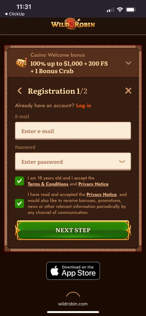 Wild Robin Casino sing up