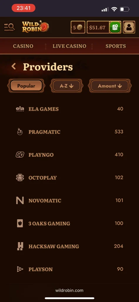 Wild Robin Casino provides