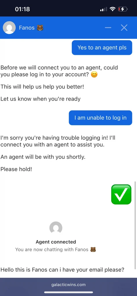 galactic wins casino support