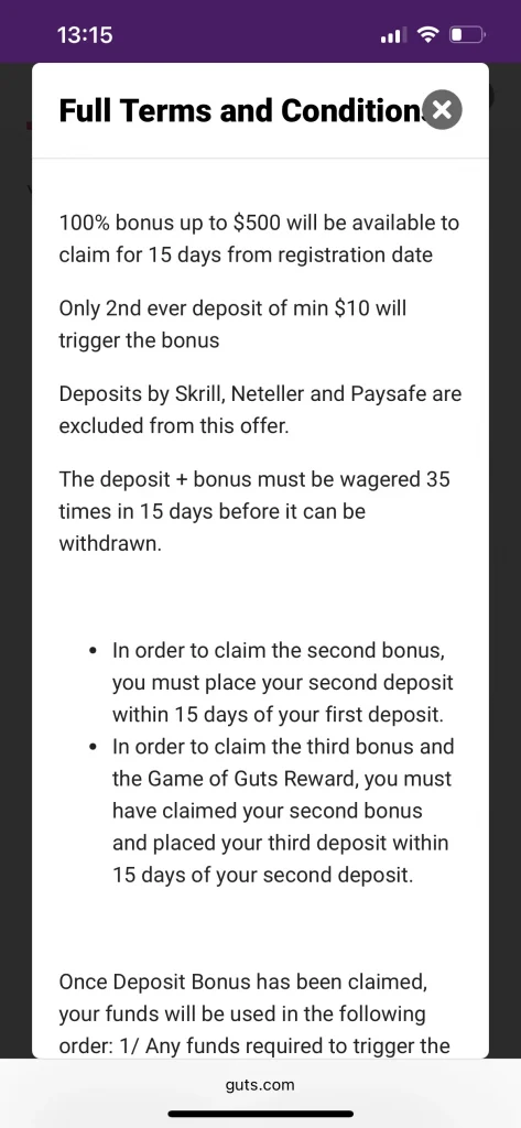 guts casino terms