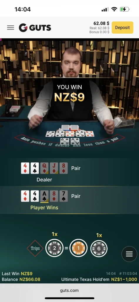 guts casino live game