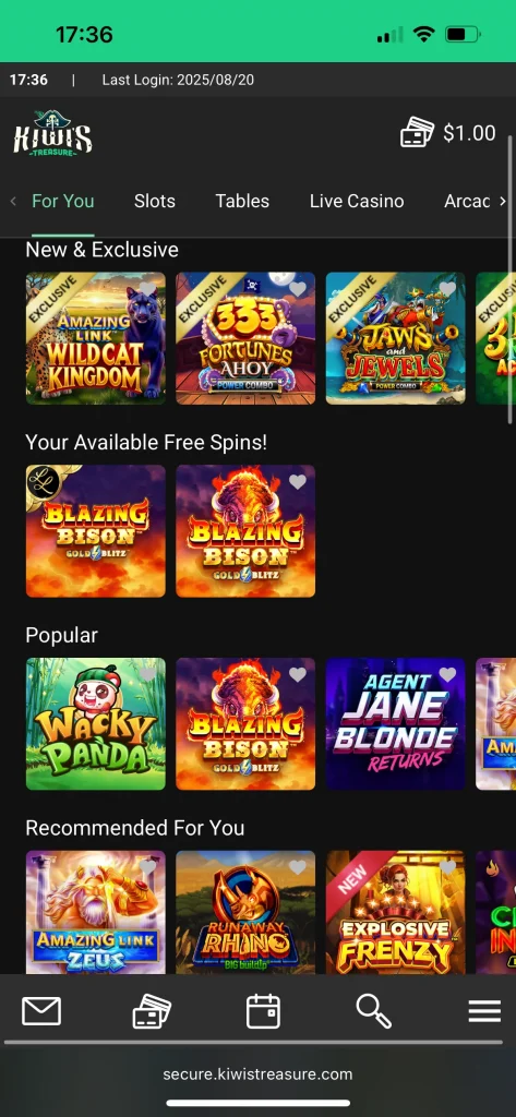 Kiwi's Treasure Casino Games