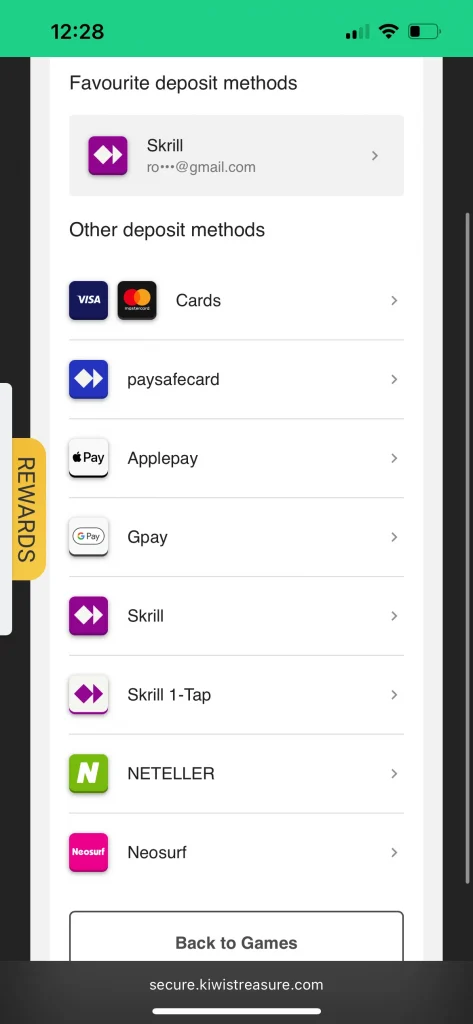 Kiwi's Treasure Casino deposit