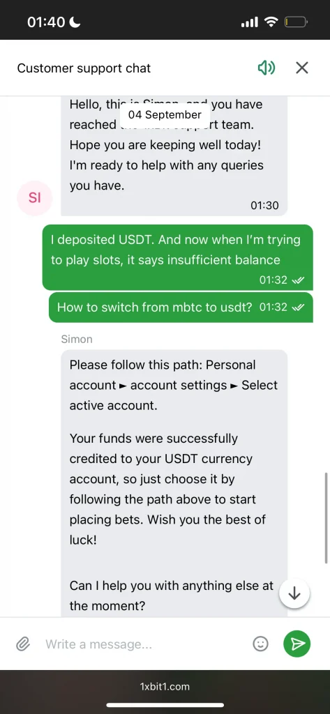 1xbit casino support