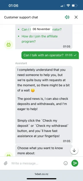 1xBet Casino Support