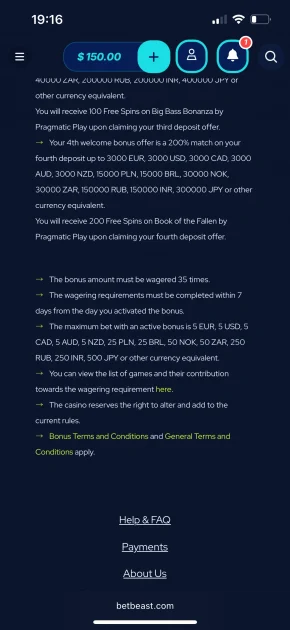 BetBeast Casino bonus