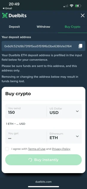 Duelbits Casino deposit